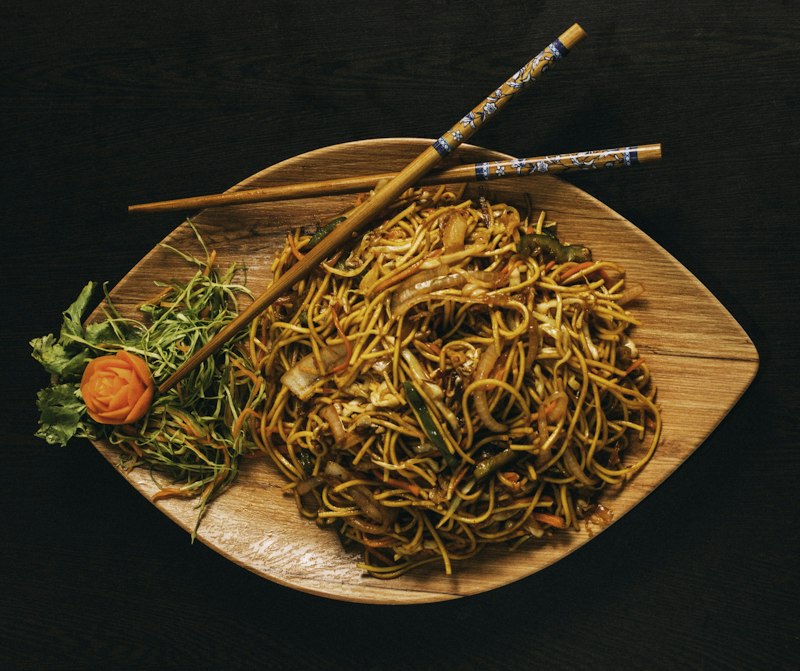 Nepali chowmein noodles stir-fried with fresh vegetables